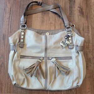Kathy Van Zeeland Champagne Metallic Rhinestones Slouchy Hobo Shoulder Bag